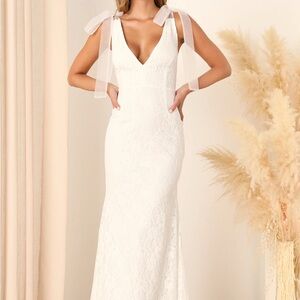 Eternally Yours White Lace Tie-Strap Mermaid Maxi Dress